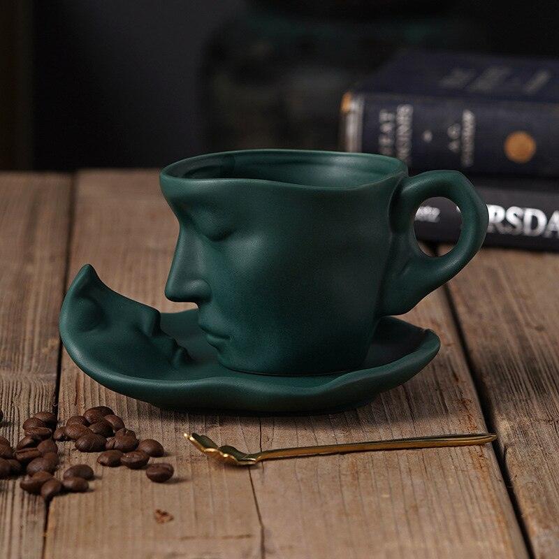 Thinker Face Ceramic Coffee Mug and Saucer Set - MAIA HOMES