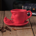 Thinker Face Ceramic Coffee Mug and Saucer Set Red