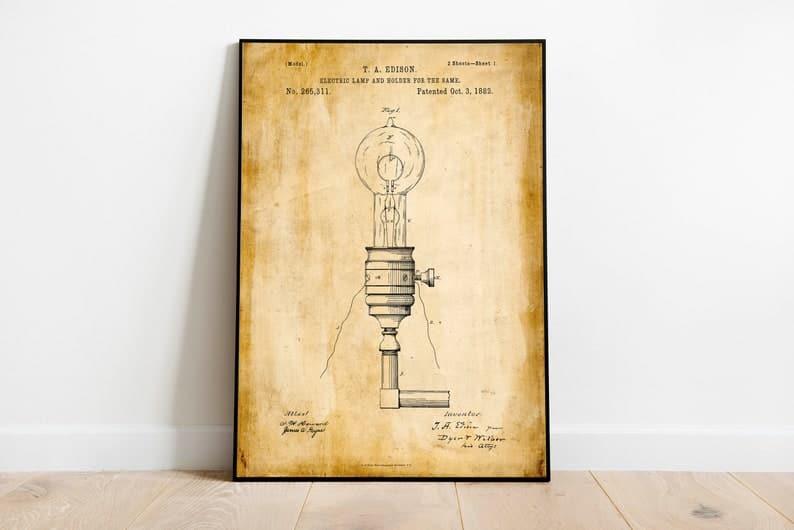 Thomas Edison Patent Print| Framed Art Print