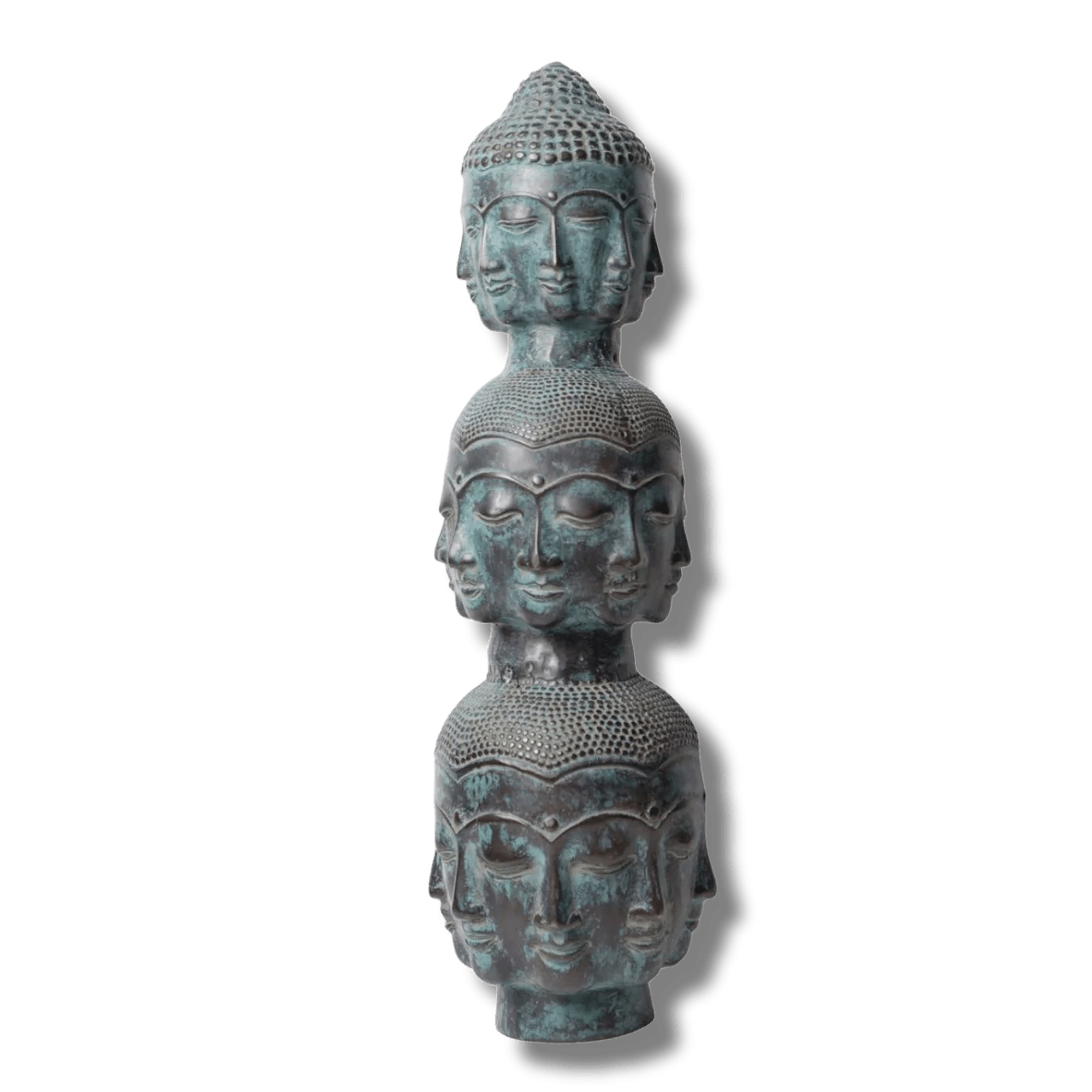 Three Buddha Head Bronze Statue