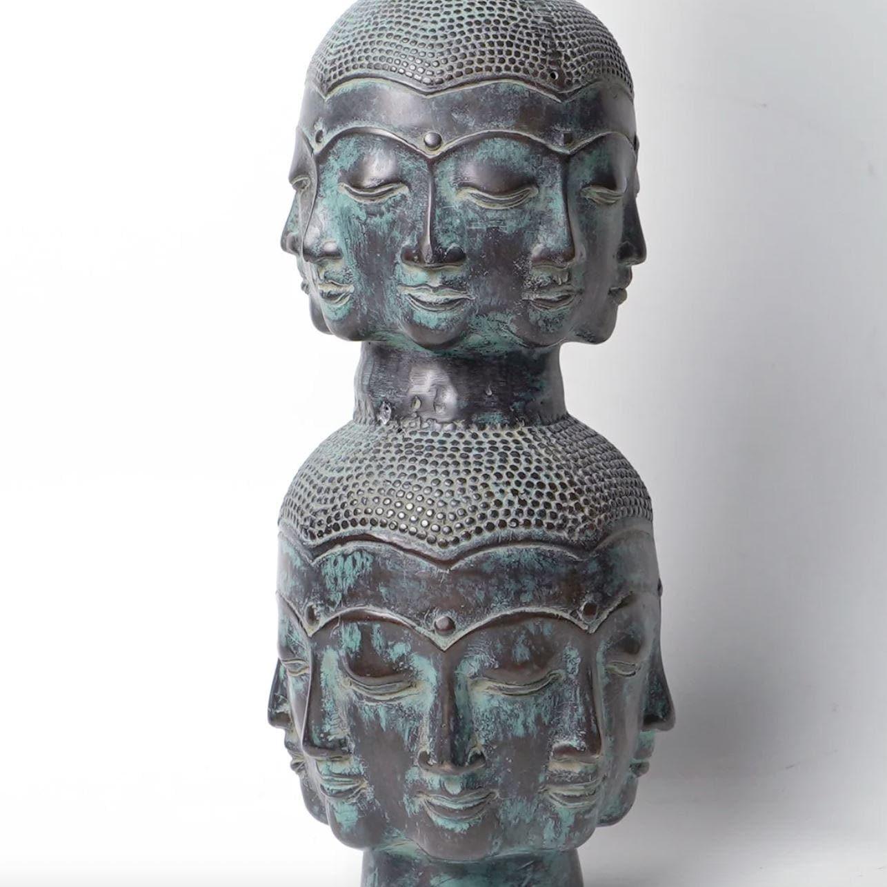 Three Buddha Head Bronze Statue - MAIA HOMES
