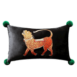 Tibetan Tiger Black Lumbar Pillow Cover with Pom Pom