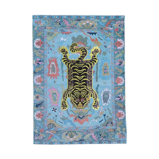 Tibetan Tiger Blue Printed Red Tea & Kitchen Towel - MAIA HOMES