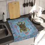 Tibetan Tiger Blue Printed Red Tea & Kitchen Towel