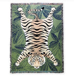 Tiger Lying in the Green Wild Printed Throw Green tiger