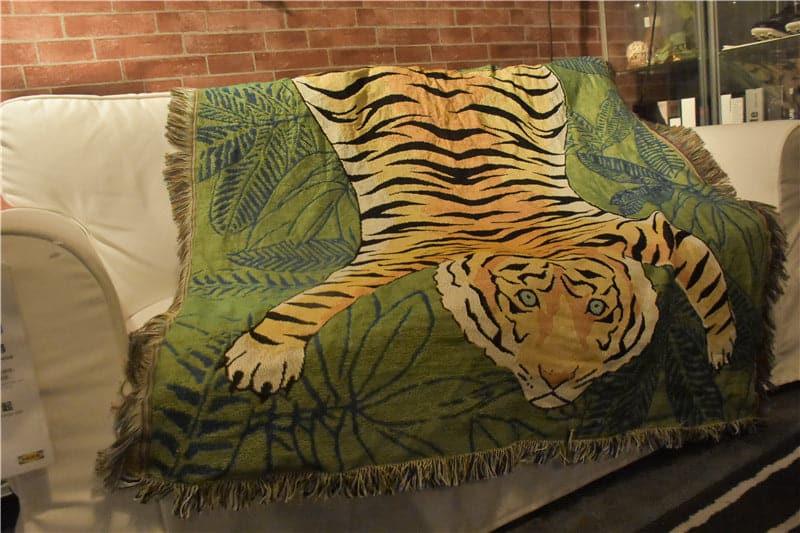 Tiger Lying in the Green Wild Printed Throw - MAIA HOMES
