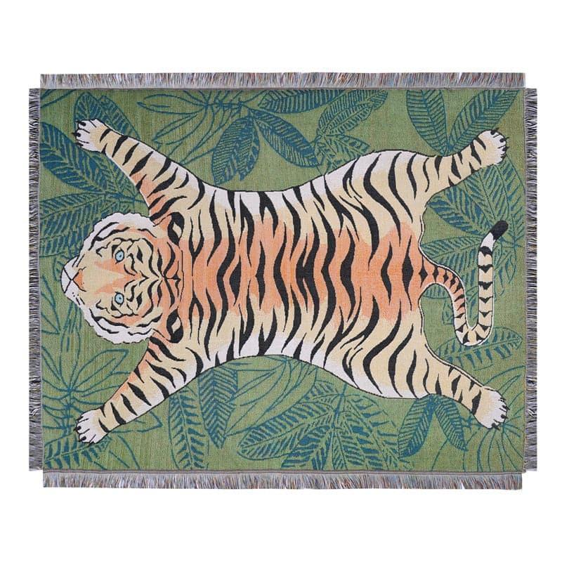 Tiger Lying in the Green Wild Printed Throw