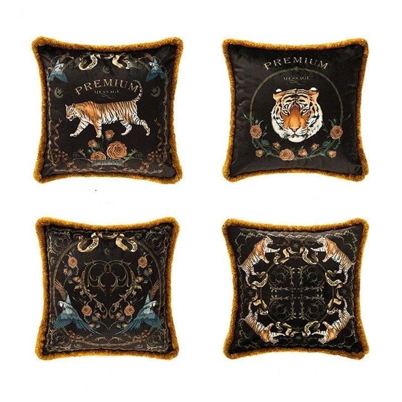 Tiger Velvet Cushion Cover with Gold Trims