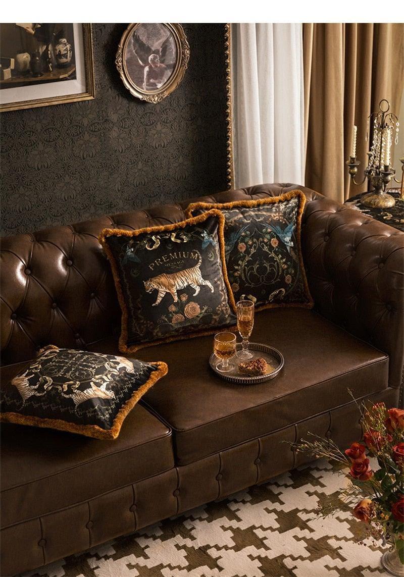 Tiger Velvet Cushion Cover with Gold Trims