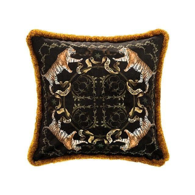 Tiger Velvet Cushion Cover with Gold Trims Full Pillow 18" x 18" The Four Tigers