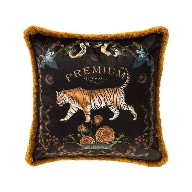 Tiger Velvet Cushion Cover with Gold Trims - MAIA HOMES