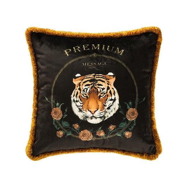 Tiger Velvet Cushion Cover with Gold Trims - MAIA HOMES