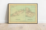 Tobago and Barbados Islands Map Poster 1853| Barbados Map Wall Art Print