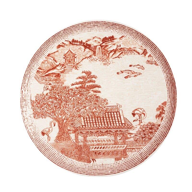 Toile Chinoiserie Garden and Temple Tufted Area Round Rug Chinorserie