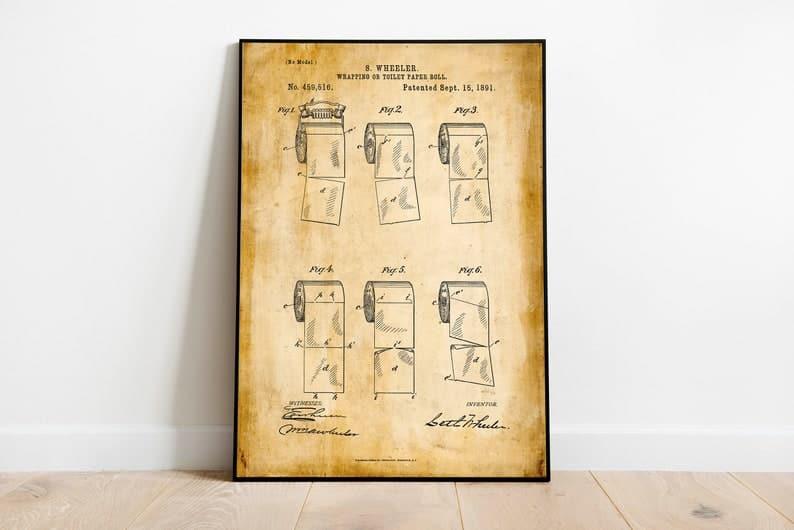 Toilet Paper Patent Print| Framed Art Print