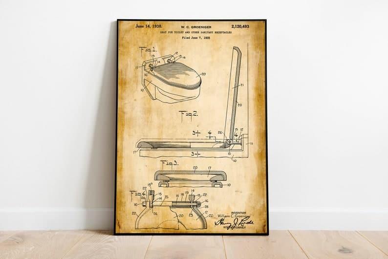 Toilet Seat Patent Print| Framed Art Print