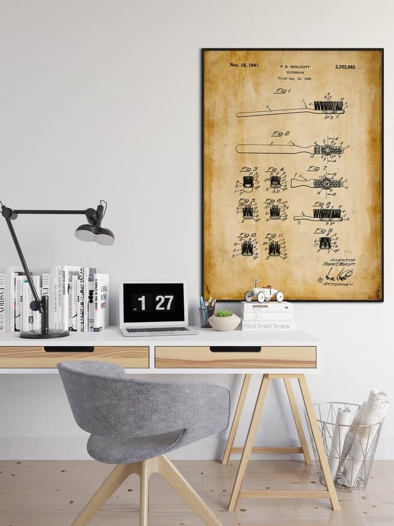 Toothbrush Patent Print| Framed Art Print