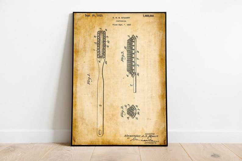 Toothbrush Patent Print| Framed Art Print