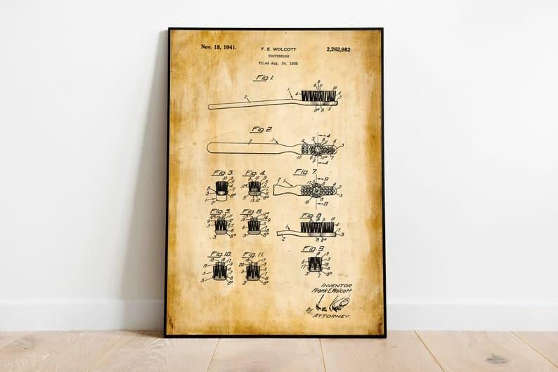 Toothbrush Patent Print| Framed Art Print