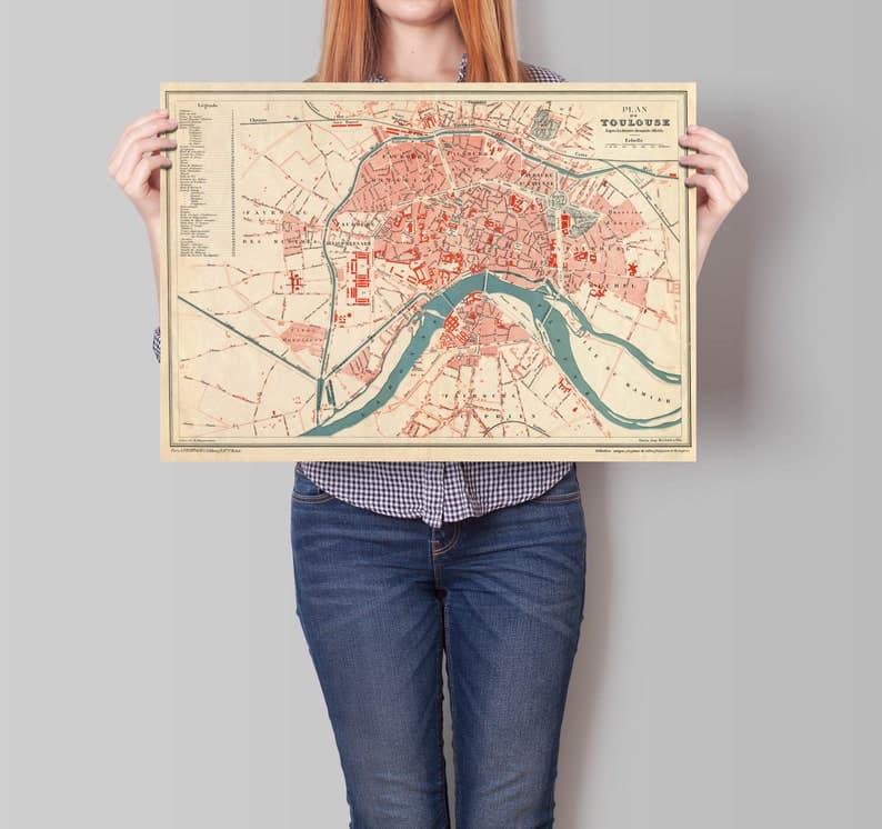 Toulouse City Map Wall Print| Framed Map Wall Decor - MAIA HOMES