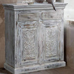 Traditional Hand Carved Grey Wooden Cabinet