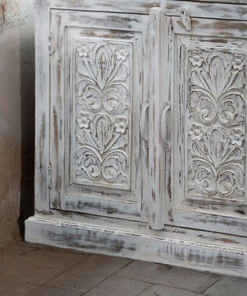 Traditional Hand Carved Grey Wooden Cabinet - MAIA HOMES