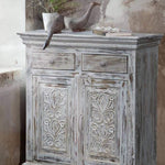 Traditional Hand Carved Grey Wooden Cabinet