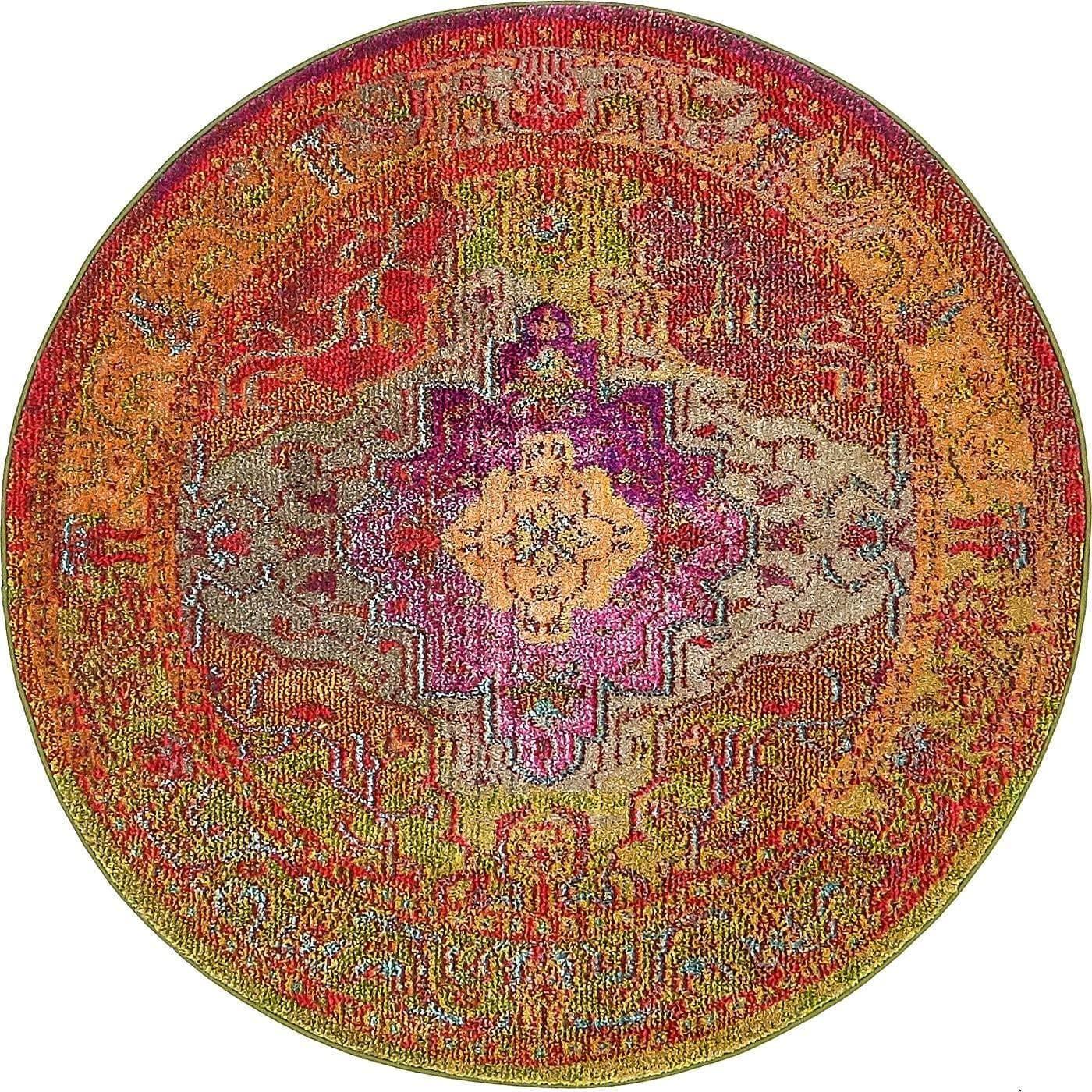 Traditional Over-Dyed Vintage Round Rug - MAIA HOMES