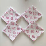 Traditional Pink and White Hand Block Printed Cotton Napkins