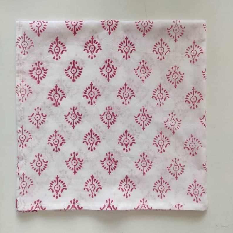 Traditional Pink and White Hand Block Printed Cotton Napkins