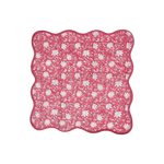 Traditional Pink Floral Block Printed Scalloped Cotton Napkins