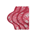 Traditional Pink Floral Block Printed Scalloped Cotton Napkins