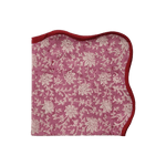 Traditional Pink Floral Block Printed Scalloped Cotton Napkins