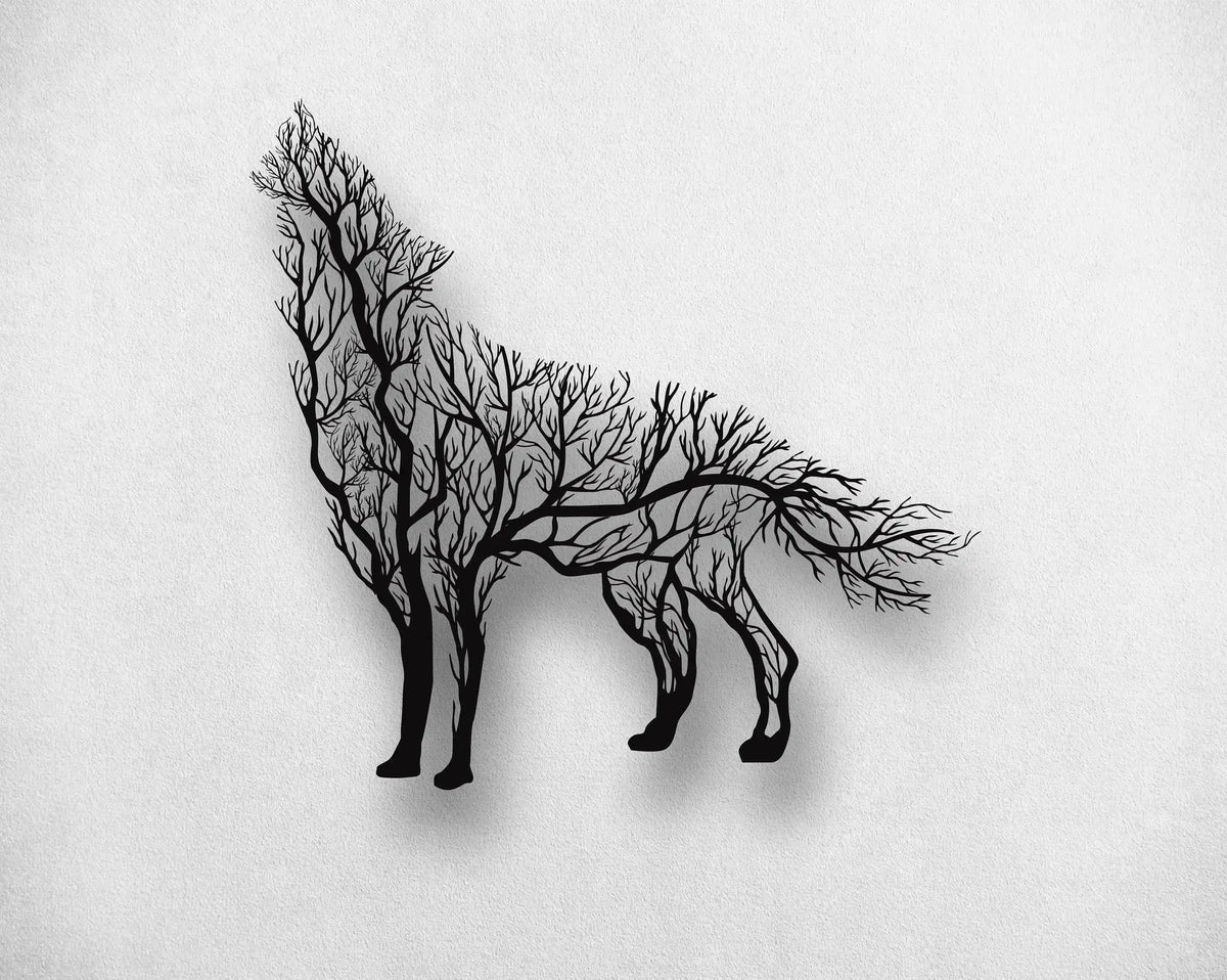 Tree Branch Wolf Metal Wall Decor