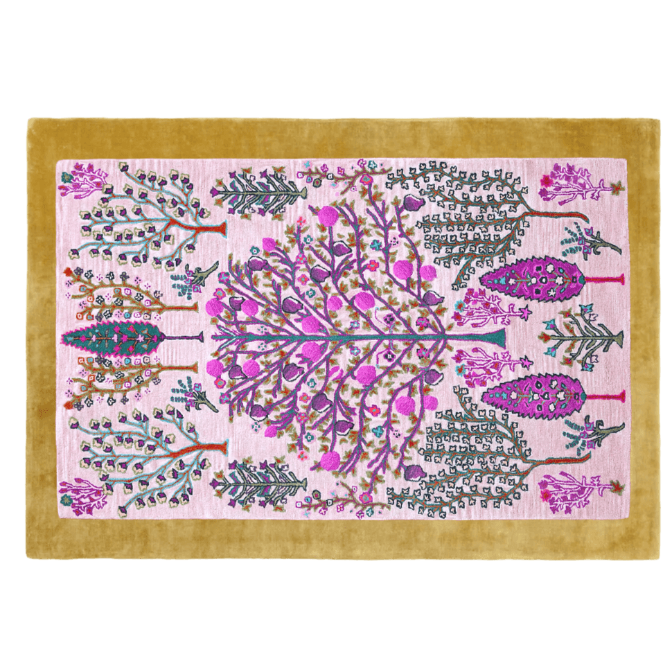 Tree of Life Pink Mustard Hand Tufted Wool Rug - MAIA HOMES