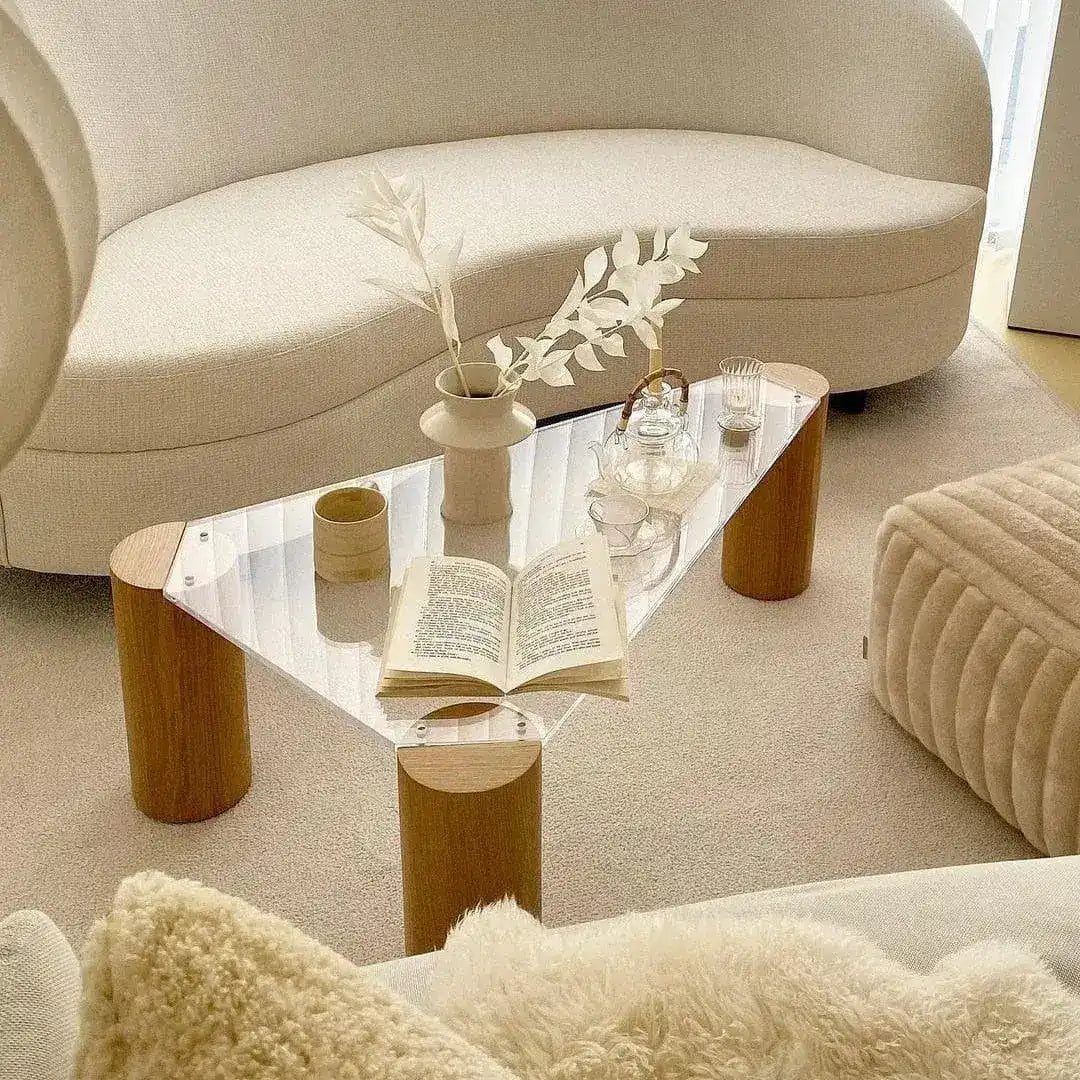 Triangle Round Corner Wooden Transparent Coffee Table