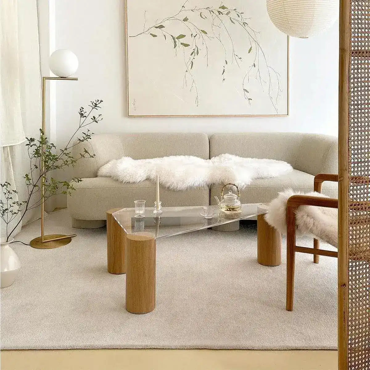 Triangle Round Corner Wooden Transparent Coffee Table