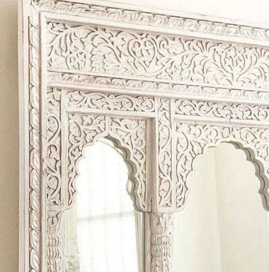 Triple Arch Jharokha Wooden Wall Mirror - MAIA HOMES