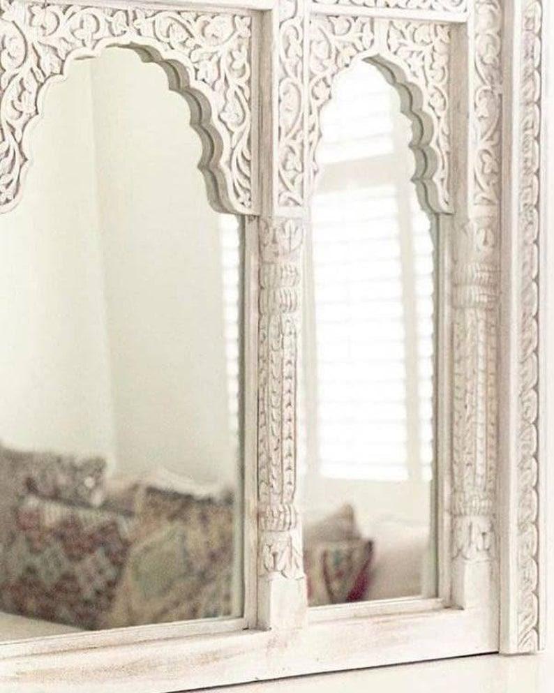 Triple Arch Jharokha Wooden Wall Mirror - MAIA HOMES