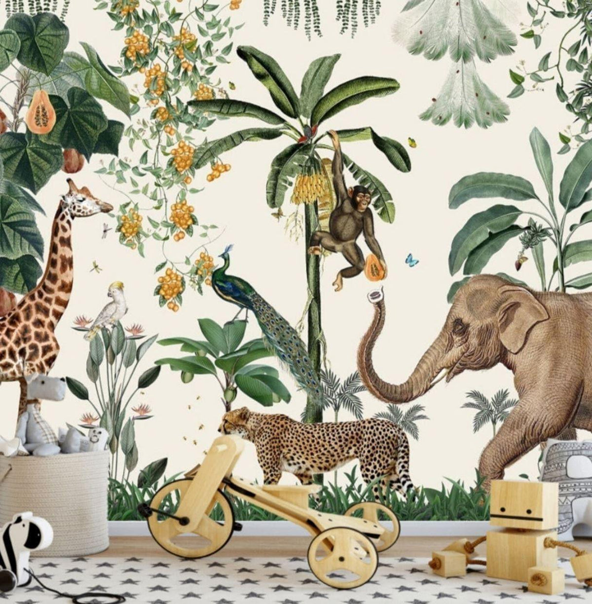 Tropical Animals in the Jungle Nursery Wallpaper Mural