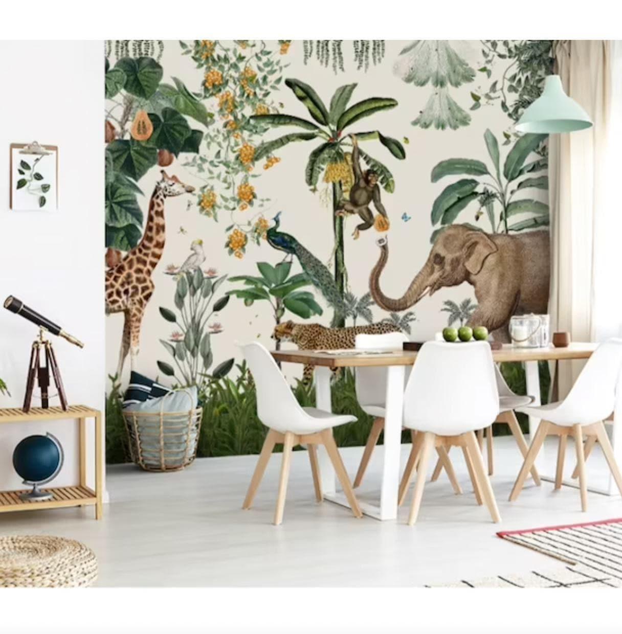 Tropical Animals in the Jungle Nursery Wallpaper Mural