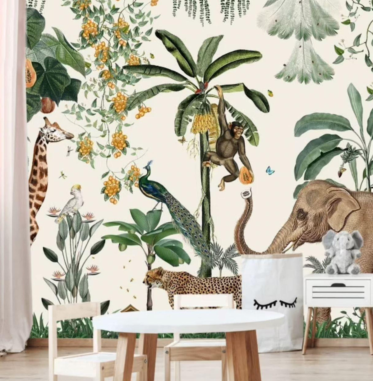 Tropical Animals in the Jungle Nursery Wallpaper Mural