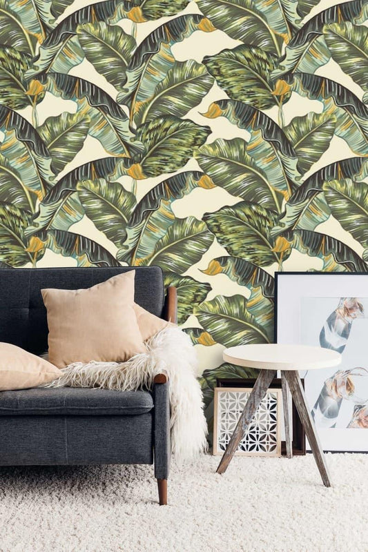 Tropical Banana Leaves Watercolor Wallpaper - MAIA HOMES