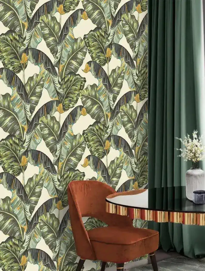 Tropical Banana Leaves Watercolor Wallpaper