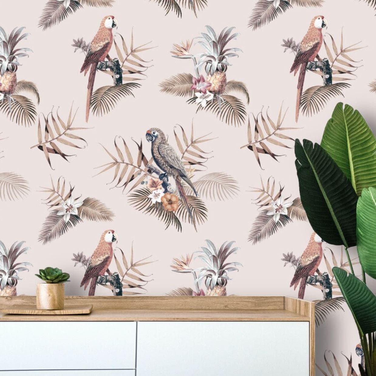 Tropical Birds and Leaves Wallpaper - MAIA HOMES