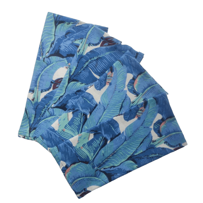 Tropical Leaf Block Printed Cotton Napkins Blue