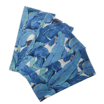 Tropical Leaf Block Printed Cotton Napkins Blue