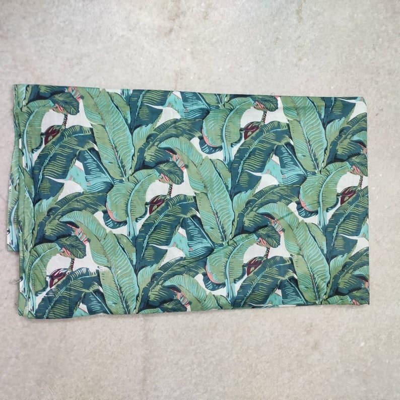 Tropical Leaf Block Printed Cotton Napkins Green