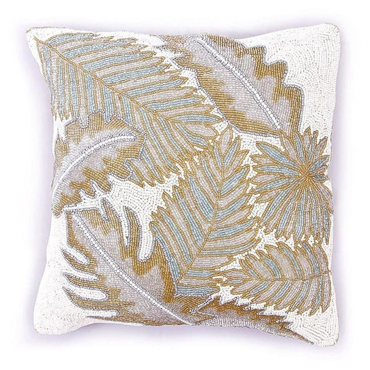 Tropical Leaves Off-White Canvas Cotton Cushion Covers - Pack of 2 - MAIA HOMES