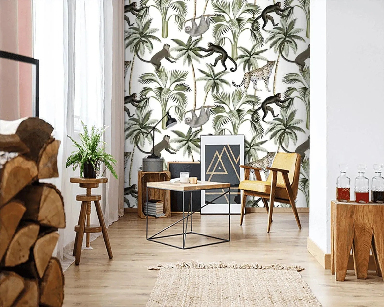 Tropical Monkeys and Coconut Tree Wallpaper